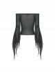 Gothic Style Black Sexy Mesh One Shoulder Exquisitely Pleated Black Slightly See Through Long Sleeves Top