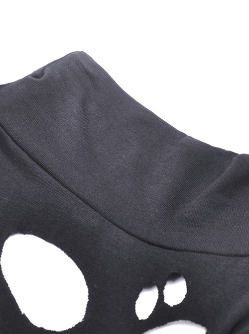 Punk Style Stand Collar Sexy Rebellious Irregular Hollow Off Shoulder Black Long Sleeves Slim Top