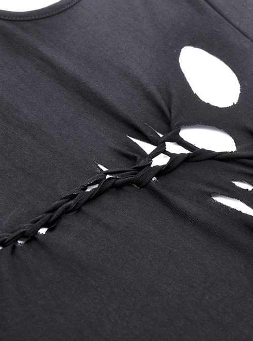 Punk Style Stand Collar Sexy Rebellious Irregular Hollow Off Shoulder Black Long Sleeves Slim Top