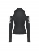 Punk Style Stand Collar Sexy Rebellious Irregular Hollow Off Shoulder Black Long Sleeves Slim Top