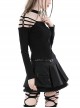Punk Style Personalized Metal Buckle Strap Sexy Hollow One Shoulder Black Halterneck Long Sleeves Top