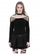 Punk Style Personalized Metal Buckle Strap Sexy Hollow One Shoulder Black Halterneck Long Sleeves Top