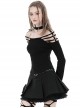 Punk Style Personalized Metal Buckle Strap Sexy Hollow One Shoulder Black Halterneck Long Sleeves Top