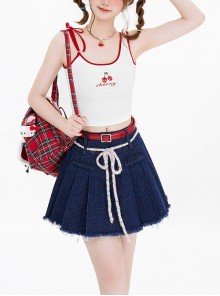 Cherry Magic Potion Series Retro Sweet Cool Summer Asymmetrical Design Kawaii Fashion Lace-Up Bowknot Camisole