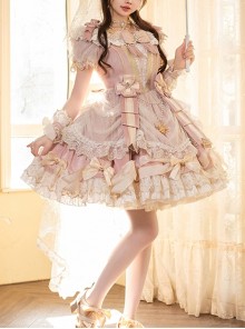 Gorgeous Dreamy Girl Pearl Lace Ruffle Stereoscopic Rolled Waist Flower Yarn Palace Vintage Classic Lolita Dress