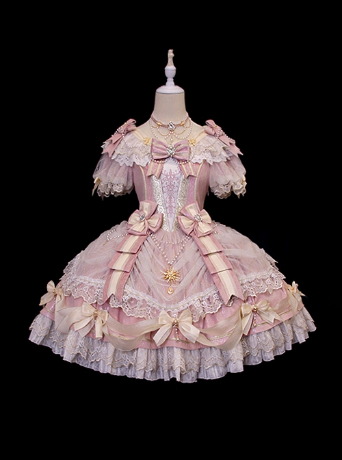 Gorgeous Dreamy Girl Pearl Lace Ruffle Stereoscopic Rolled Waist Flower Yarn Palace Vintage Classic Lolita Dress