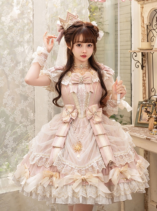 Gorgeous Dreamy Girl Pearl Lace Ruffle Stereoscopic Rolled Waist Flower Yarn Palace Vintage Classic Lolita Dress