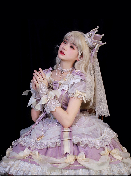 Gorgeous Dreamy Girl Pearl Lace Ruffle Stereoscopic Rolled Waist Flower Yarn Palace Vintage Classic Lolita Dress