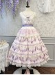 Grape Hyacinth Series Pastoral Style Vine Flower Spike Print V Collar Ribbon Belt Multi-Segment Vintage Classic Dress