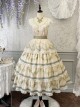 Grape Hyacinth Series Pastoral Style Vine Flower Spike Print V Collar Ribbon Belt Multi-Segment Vintage Classic Dress
