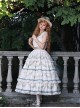 Grape Hyacinth Series Pastoral Style Vine Flower Spike Print V Collar Ribbon Belt Multi-Segment Vintage Classic Dress