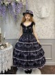 Grape Hyacinth Series Pastoral Style Vine Flower Spike Print V Collar Ribbon Belt Multi-Segment Vintage Classic Dress
