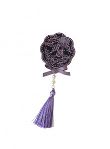 Grape Hyacinth Series Elegant Ribbon Bowknot Pearl Tassel Pendant Classic Lolita Embroidered Badge