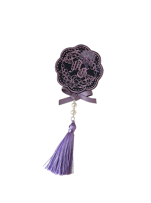 Grape Hyacinth Series Elegant Ribbon Bowknot Pearl Tassel Pendant Classic Lolita Embroidered Badge
