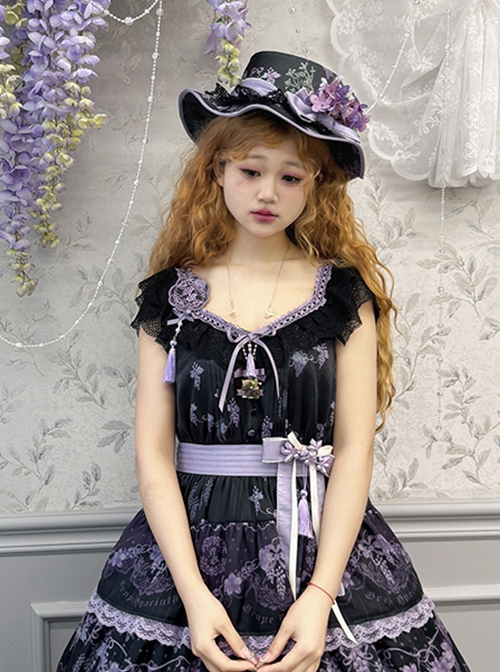 Grape Hyacinth Series Elegant Ribbon Bowknot Pearl Tassel Pendant Classic Lolita Embroidered Badge
