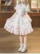 Rose Garden Series Cute Teacup Embroidery Pink Tea Party Print Lace Sweet Lolita Small Round Neck Puff Sleeve Dress Apron Set