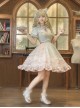 Rose Garden Series Cute Teacup Embroidery Pink Tea Party Print Lace Sweet Lolita Small Round Neck Puff Sleeve Dress Apron Set