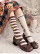 Two Color Asymmetrical Stripe Polka Dots Bear Bowknot Heart Shape Print Sweet Lolita Calf Socks