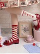 Two Color Asymmetrical Stripe Polka Dots Bear Bowknot Heart Shape Print Sweet Lolita Calf Socks