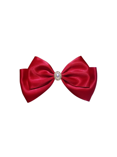 Korean Girl Group Style Ponytail Holder Pearl Diamond Decoration Big Red Bowknot Kawaii Fashion Hair Clip