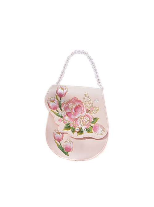 Butterfly Girl Series Crossbody Chinese Style Crystal Beaded Handbag Botanical Flower Embroidery Sweet Lolita Bag