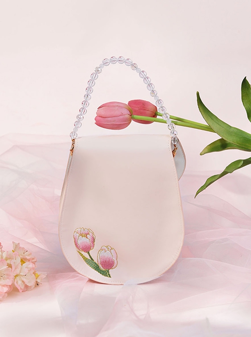 Butterfly Girl Series Crossbody Chinese Style Crystal Beaded Handbag Botanical Flower Embroidery Sweet Lolita Bag