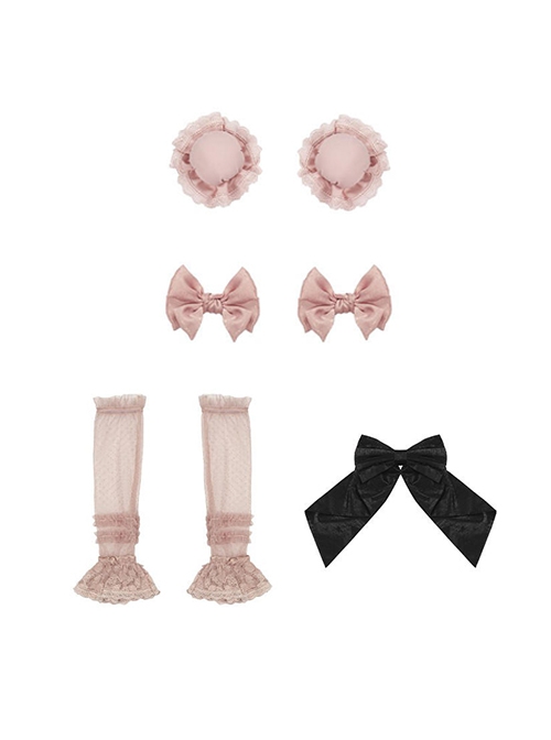 Changan Ballad Series Chinese Style Sweet Lolita Lace Cheongsam Accessory Bun Hair Bag Hairpin Bowknot Sleeves Set