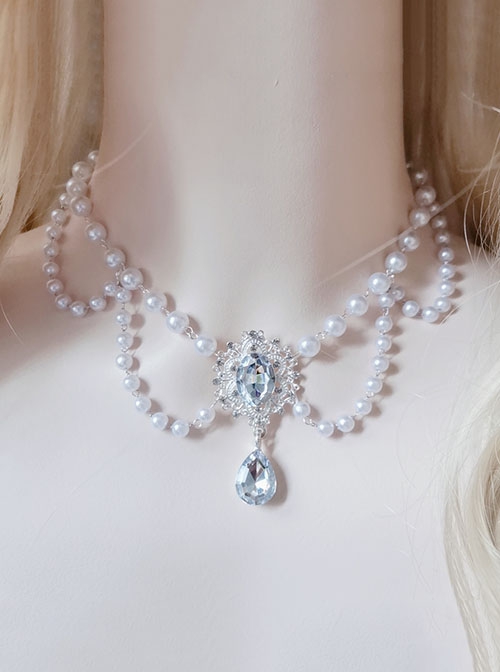 Versatile Daily Baroque Silver Bead Chain Pearls Collarbone Chain Silver Gemstone Classic Lolita Necklace