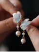 Imitation Burnt Blue Porcelain Chinese Style Butterfly Pearls Pendant Cheongsam Classic Lolita Stud Earrings