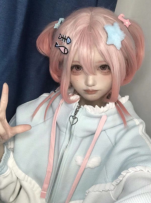 Sleepwalking Sweetheart Series Pink White Gradient Hottie Style Y2K Curly Jellyfish Head Short Hair Sweet Lolita Wig