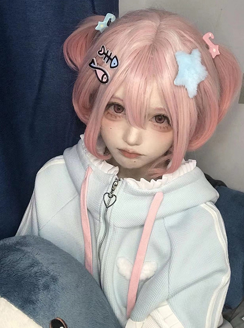 Sleepwalking Sweetheart Series Pink White Gradient Hottie Style Y2K Curly Jellyfish Head Short Hair Sweet Lolita Wig