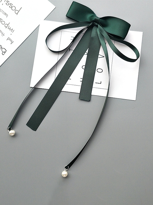 Japanese Style Gentle Sweet Double Layer Satin Ribbon Bowknot Pearl Pendant Tassel Kawaii Fashion Accessory Hair Clip