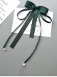 Japanese Style Gentle Sweet Double Layer Satin Ribbon Bowknot Pearl Pendant Tassel Kawaii Fashion Accessory Hair Clip