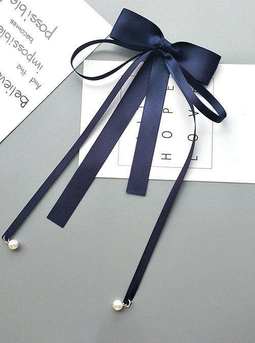 Japanese Style Gentle Sweet Double Layer Satin Ribbon Bowknot Pearl Pendant Tassel Kawaii Fashion Accessory Hair Clip