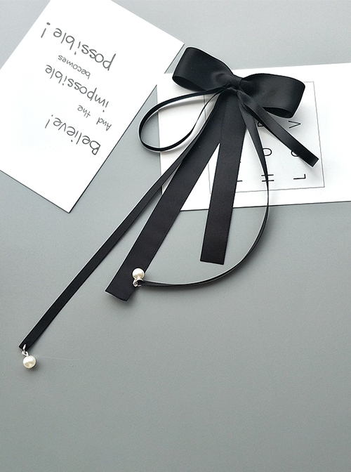Japanese Style Gentle Sweet Double Layer Satin Ribbon Bowknot Pearl Pendant Tassel Kawaii Fashion Accessory Hair Clip
