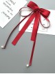 Japanese Style Gentle Sweet Double Layer Satin Ribbon Bowknot Pearl Pendant Tassel Kawaii Fashion Accessory Hair Clip