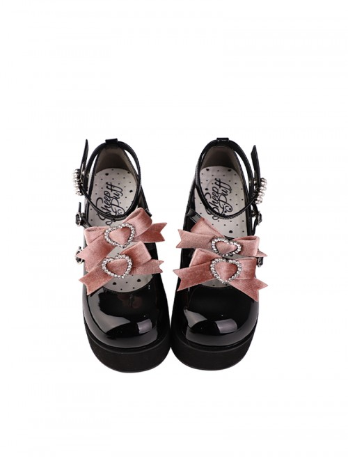 Sweetheart Japanese Style Black Landmine Y2K Purple Velvet Ribbon Sweet Cool Lolita Round Toe Thick Bottom Muffin Shoes