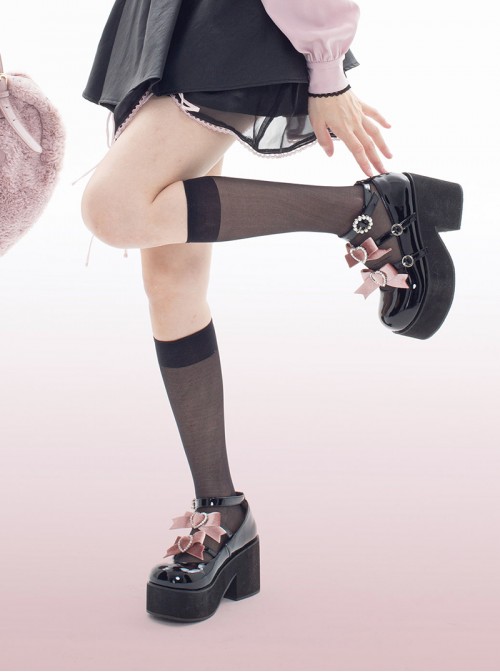 Sweetheart Japanese Style Black Landmine Y2K Purple Velvet Ribbon Sweet Cool Lolita Round Toe Thick Bottom Muffin Shoes