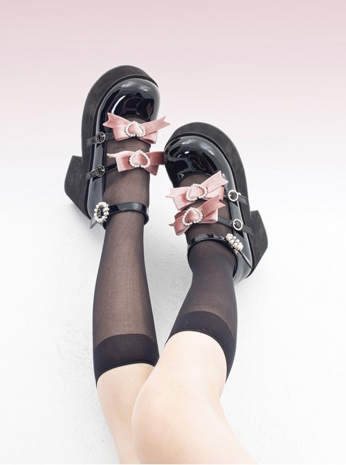 Sweetheart Japanese Style Black Landmine Y2K Purple Velvet Ribbon Sweet Cool Lolita Round Toe Thick Bottom Muffin Shoes