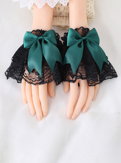 Versatile Deep Color Satin Ribbon Bowknot Black Lace Gothic Lolita Sleeves Gloves Wrist Strap