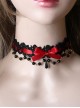 Versatile Sweet Cool Black Bead String Ribbon Pendant Bowknot Rose Lace Gothic Lolita Lace Necklace