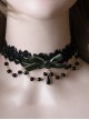 Versatile Sweet Cool Black Bead String Ribbon Pendant Bowknot Rose Lace Gothic Lolita Lace Necklace