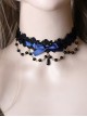 Versatile Sweet Cool Black Bead String Ribbon Pendant Bowknot Rose Lace Gothic Lolita Lace Necklace