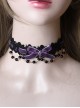 Versatile Sweet Cool Black Bead String Ribbon Pendant Bowknot Rose Lace Gothic Lolita Lace Necklace