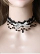 Versatile Sweet Cool Black Bead String Ribbon Pendant Bowknot Rose Lace Gothic Lolita Lace Necklace