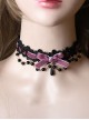 Versatile Sweet Cool Black Bead String Ribbon Pendant Bowknot Rose Lace Gothic Lolita Lace Necklace