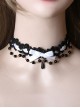 Versatile Sweet Cool Black Bead String Ribbon Pendant Bowknot Rose Lace Gothic Lolita Lace Necklace