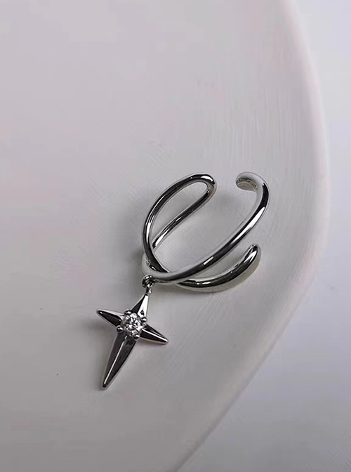 Liquid Metal Feel Cross Small Diamond Pendant No Ear Piercing Hanging Earring Punk Accessory Ear Clip