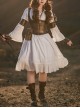 Steampunk Daily Versatile White Jacquard Cotton Fabric Lace Vintage Round Neck Long Sleeve High Waisted Dress