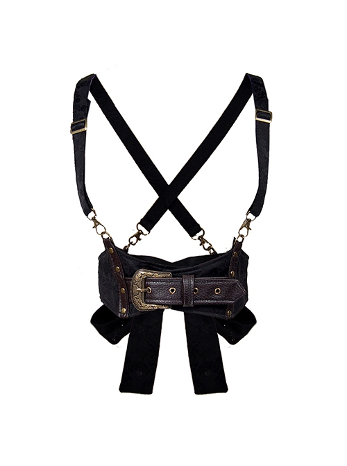Vintage Versatile Gothic Punk Sweet Cool Black Brown Leather Bowknot Belt Cross Straps Waistcoat